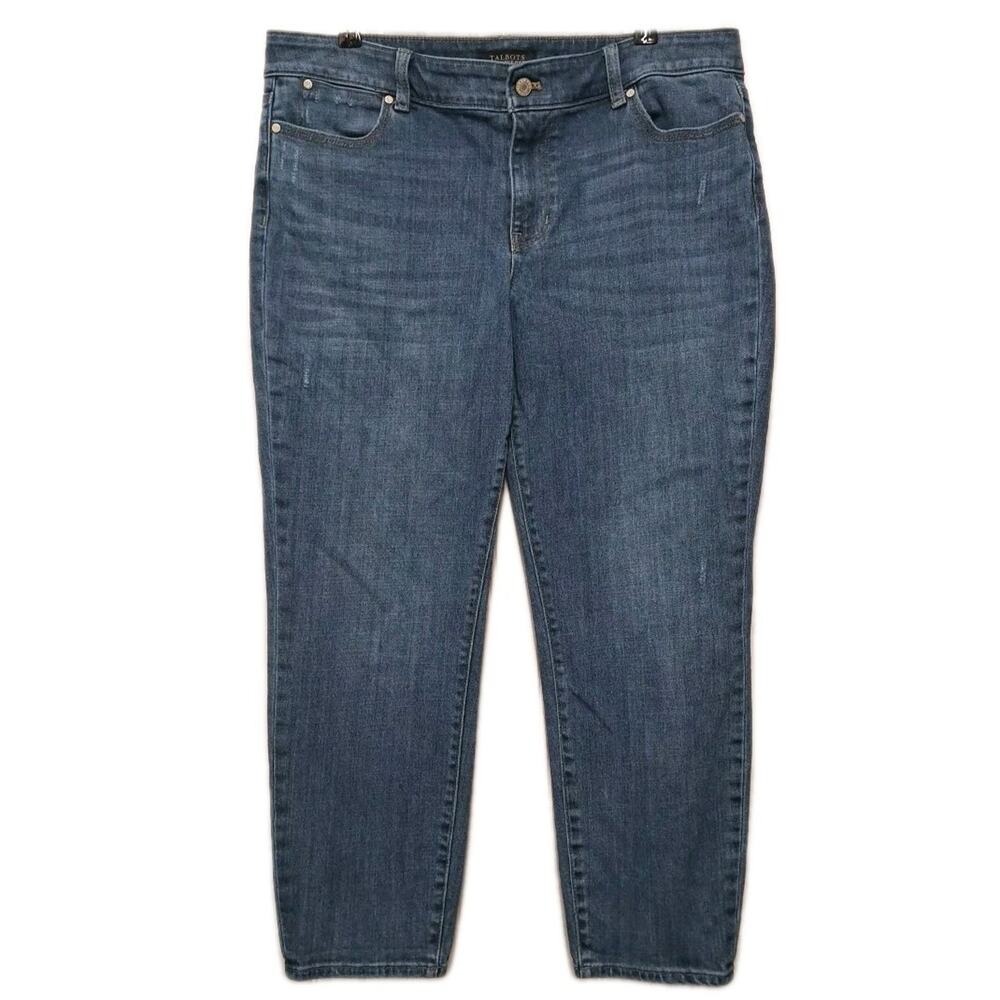 Talbots Flawless Five Pocket Boyfriend Jeans Womens 14P Blue Denim Mid Rise Crop